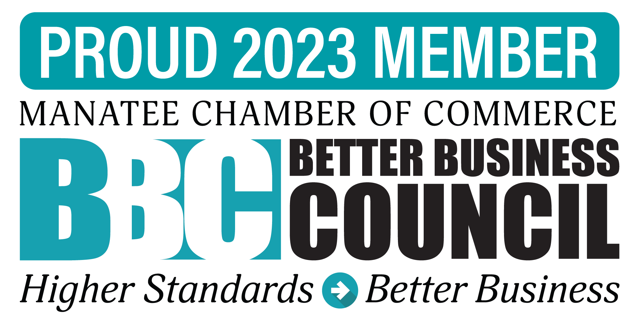2023 Manatee Chamber of Commerce Better Business Council Proud Member Logo Bradenton Florida Lakewood Ranch Parrish Ellenton Palmetto Anna Maria Island Holmes Beach Longboat Key
